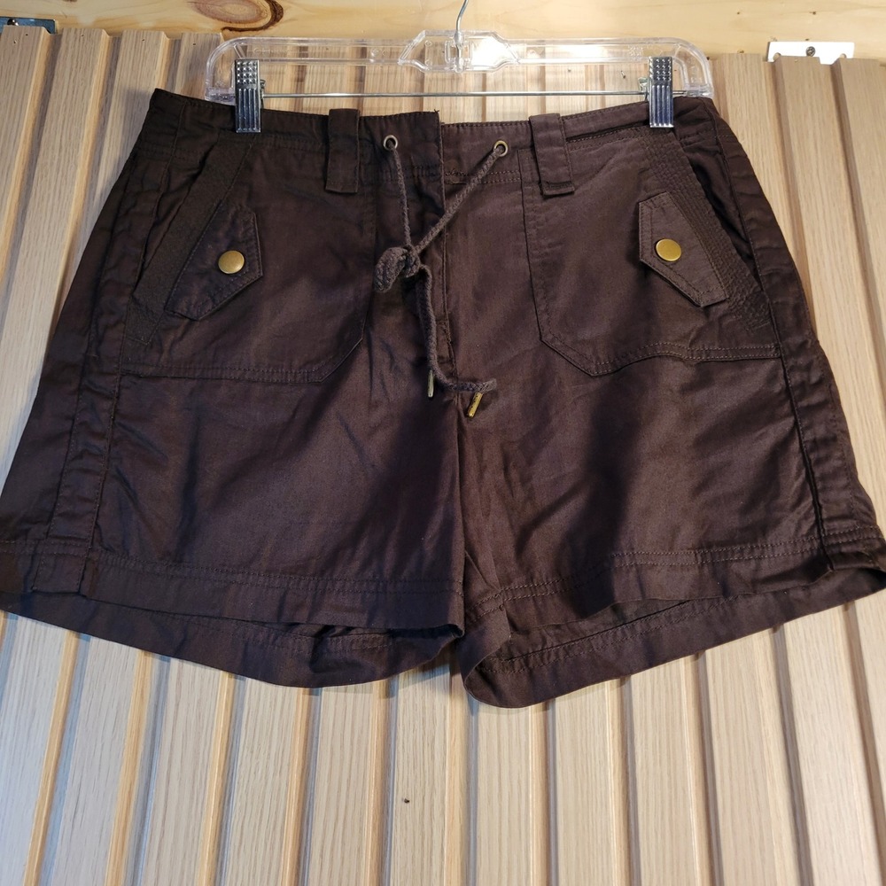 Larry Levine SPT Brown Cotton Utility Cargo Shorts Women Size 8 Drawstring
